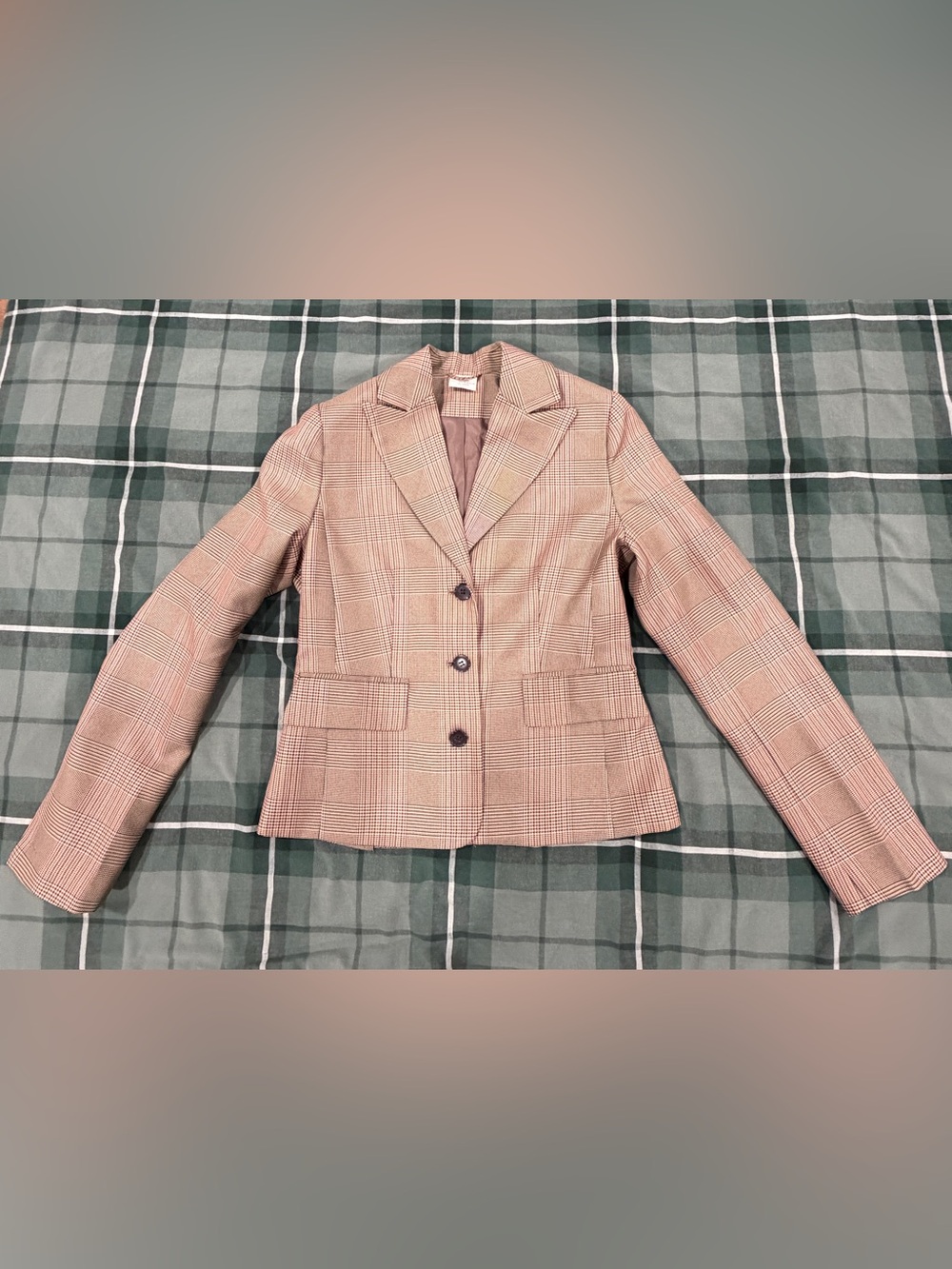 Womens Plaid Blazer Jacket - Beige Brown